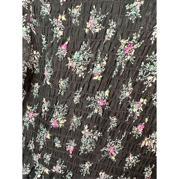American Eagle Floral Bell Sleeve Boho Blouse Black Size Small - Picture 3 of 7